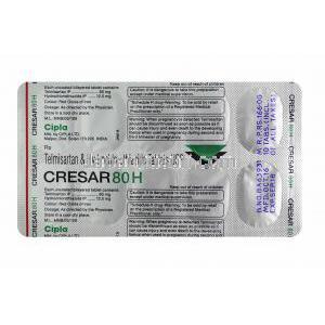 クレサー80H, テルミサルタン 80mg/ ヒドロクロロチアジド 12.5mg　錠剤裏面